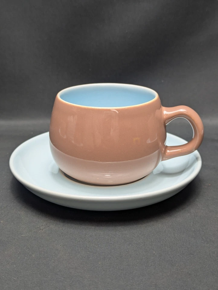 Set Of 4 Vintage Langley/Denby Lucerne Cups & Saucers Two Tone Blue/Brown - Image 4 of 4