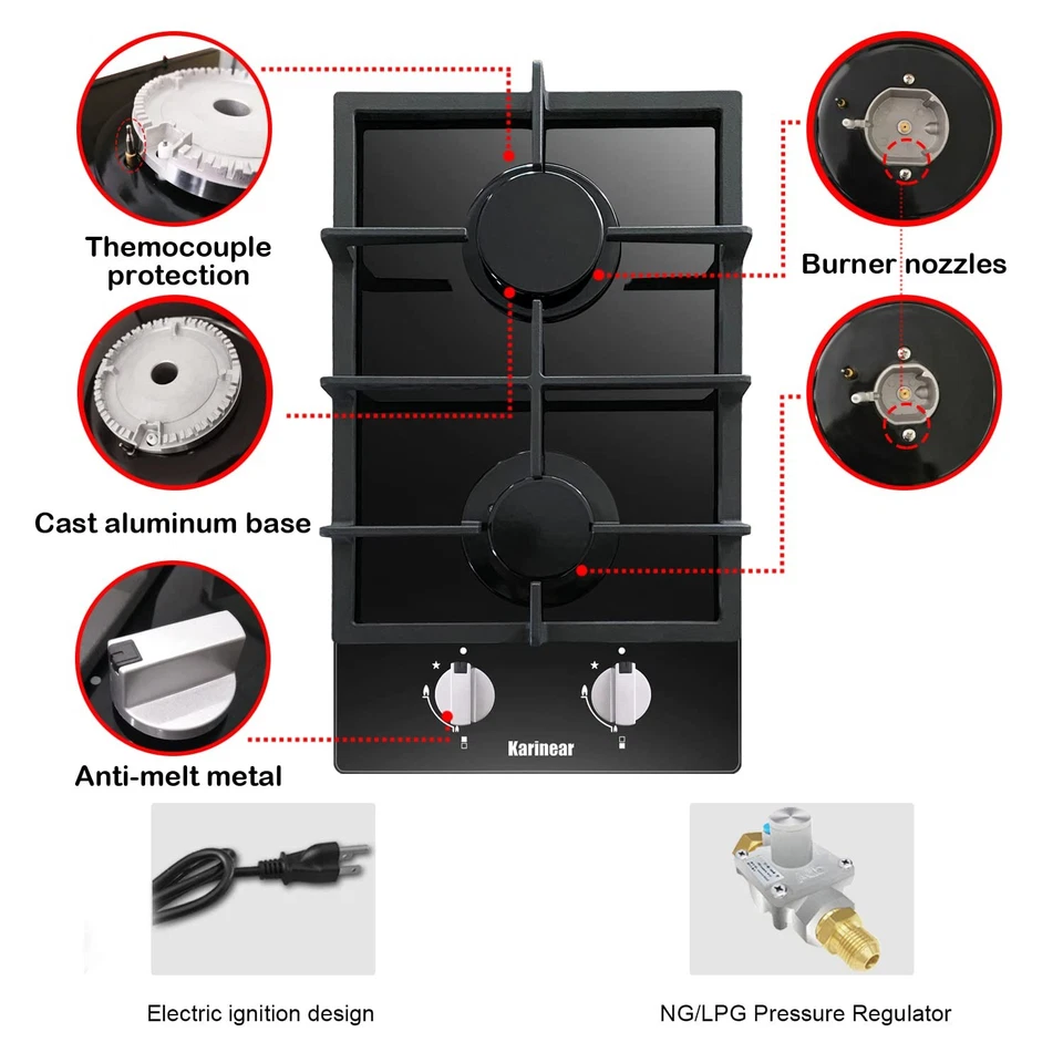 Gas Cooktop 2 Burner Propane Cooktop, 12 Inch LPG/NG Dual Fuel Gas Stove Top,... - Image 3 of 4