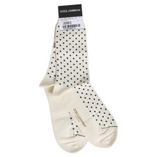 DOLCE & GABBANA Socks Off White Cotton Polka Dot Mid Calf Accessory s. M 90usd