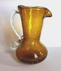 Vintage Blenko Amber Crackle Glass Pitcher/creamer, Clear Applied Handle, 4.75"