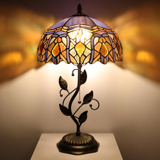 Baroque Tiffany Style Purple Brown Stained Glass Table Lamp - 12x12x19 Inches