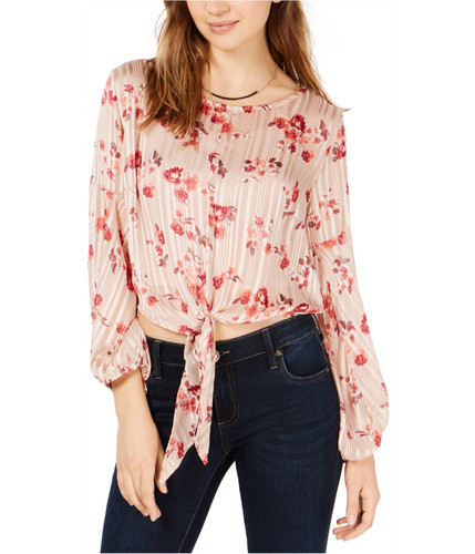Crave Fame Womens Tie Front Pullover Blouse, Pink, Juniors, Small