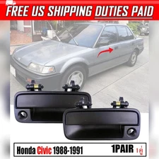 Front LR Outside Outer Door Handle Black For Honda Civic Sedan 1988-1991
