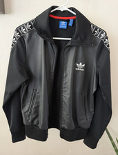 adidas Originals Men's Track Jacket M Black Full Zip Pockets Polyester Logo