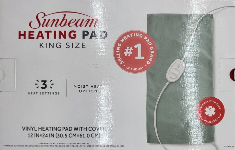 Sunbeam King Size Heating Pad Stays On No Auto Off!! With Dry/ Moist