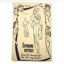 Superior Vintage Pattern 6854 Women's Tailored Slacks Drawstring Blouse Size 14