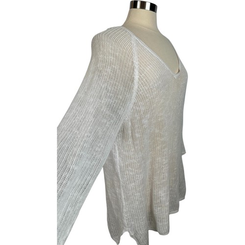Maglione bianco EILEEN FISHER donna taglia XL scollo V cotone biologico lino tessuto aperto - Foto 10 di 18