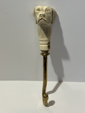 Rare Shoehorn/Boot Hook Carved Dog Head Brass Hook Vintage