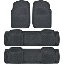 Full Set 3 Row Black Semi Custom Floor Mats for Chrysler Town & Country, 4 Piece