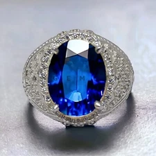 Blue Sapphire Gemstone With 925 Sterling Silver Ring For Men's #AL419