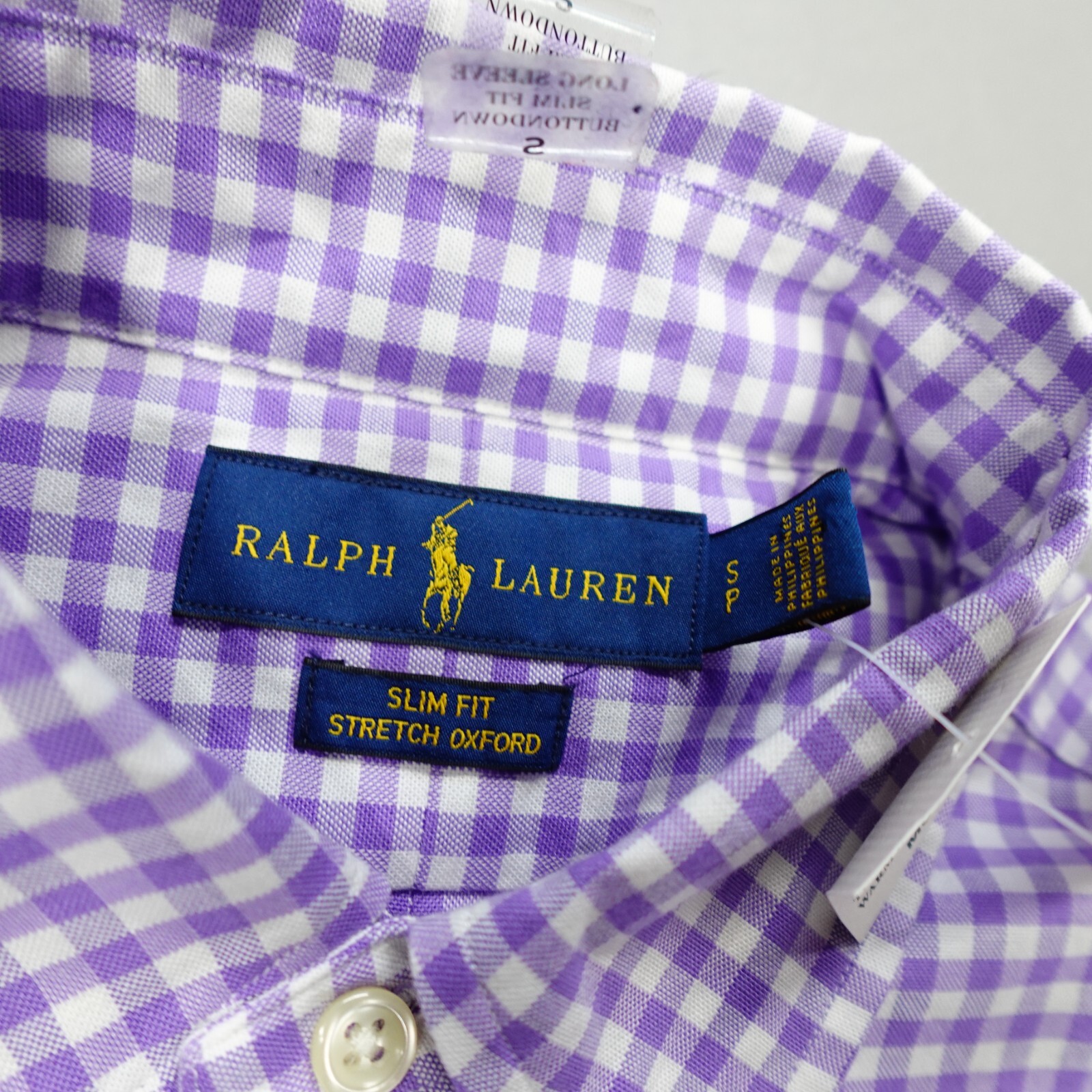 Polo Ralph Lauren Oxford Button Down Shirt Purple White Plaid Slim Fit