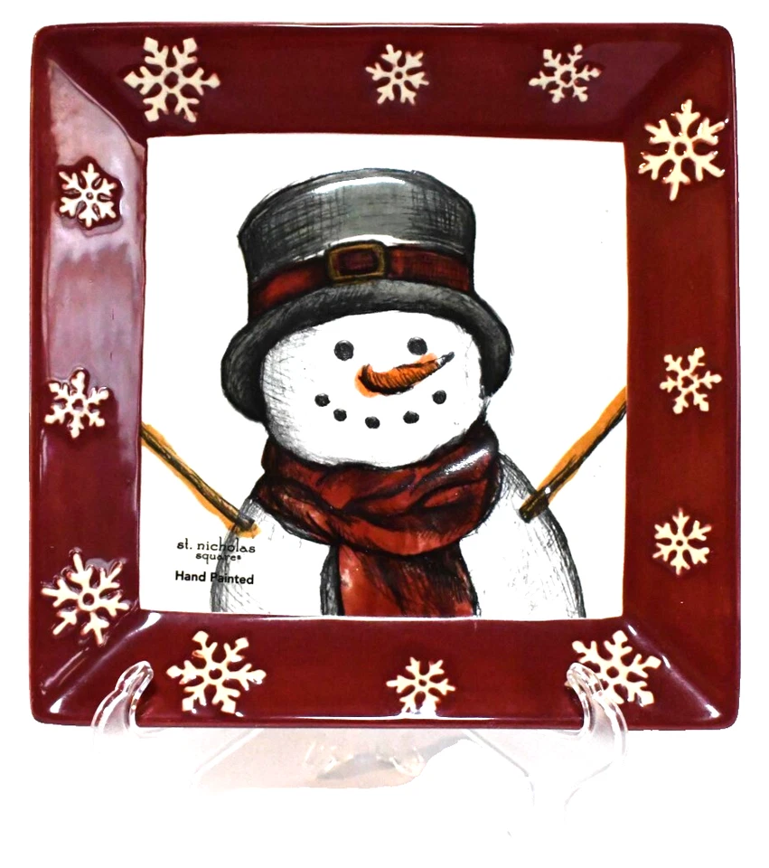 New St. Nicholas Square Yuletide Hand Painted Christmas Snowman Plate 8.25" - Image 2 of 4