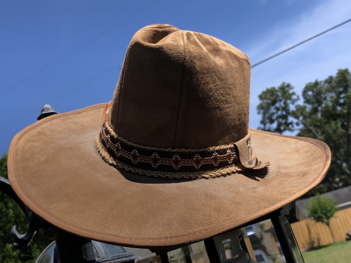 Vintage Stetson Canadian Suede Western Cowboy Hat W/Feather JBS Pin 7 1/2 Stetson JBS Heritage Brown Suede Cowboy Hat JBS Pin Last  main image 3