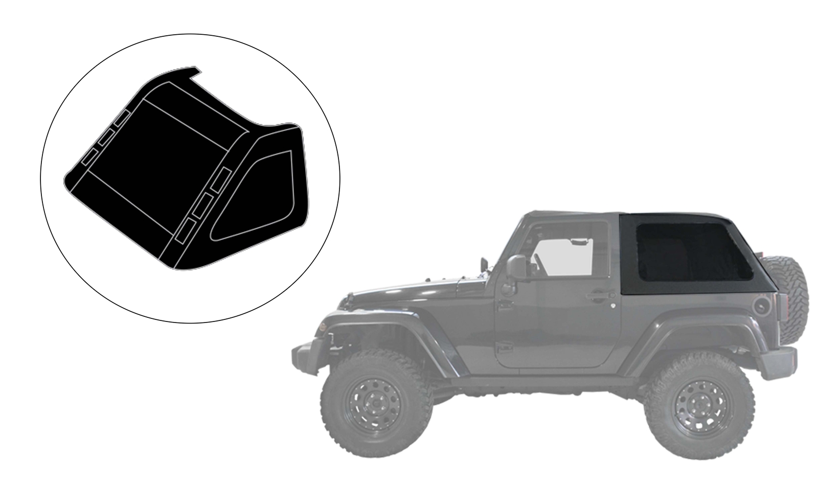 Bâche JK Fastback Windows U2 SUNTOP pour capote de Jeep Wrangler couleur Black Diamond