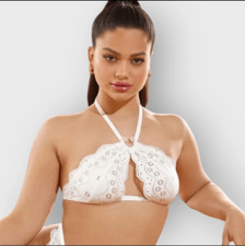Savage X Fenty Angel White Embroidered Lace Halter Bralette Women?s 3X