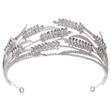 5.6cm Tall Wheat Ears Crystal Tiara Crown Wedding Queen Princess For Women