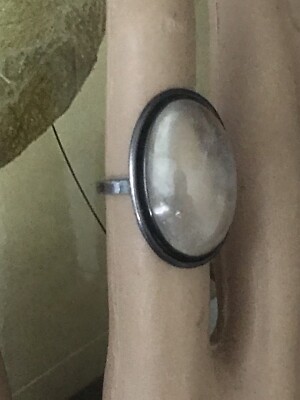 vintage 925 silver ring Large clear Natural Quartz Rock Crystal K1/2 Minimalist