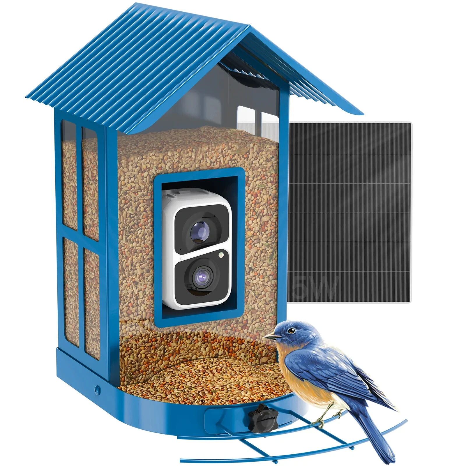 SOLIOM® BF08 BLUE Metal Bird Feeder Camera with Smart AI Identify Bird Solar