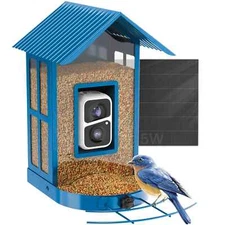 SOLIOM® BF08 BLUE Metal Bird Feeder Camera with Smart AI Identify Bird Solar