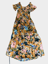 Brown Floral Urban Outfitters Dress Sz S Ribbed Top Off Shoulder NWT