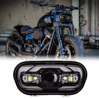 Für 2008-19 Harley Fat Bob Motorrad LED Scheinwerfer Fern-Abblendlicht DRL Lampe