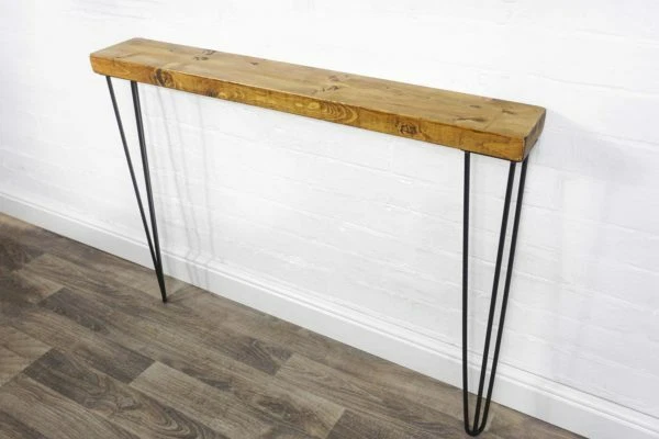 Console Table Chunky Slimline - Black Hair Pin Legs | Reclaimed | Wood Furniture - Image 3 of 4