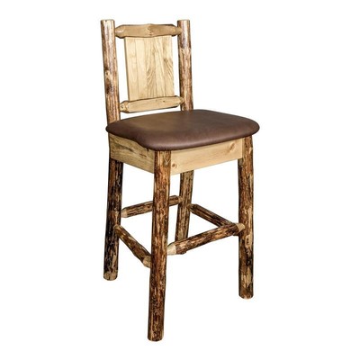 Montana Woodworks Glacier Country 30'' Wood Barstool with Engraved Bear in Brown