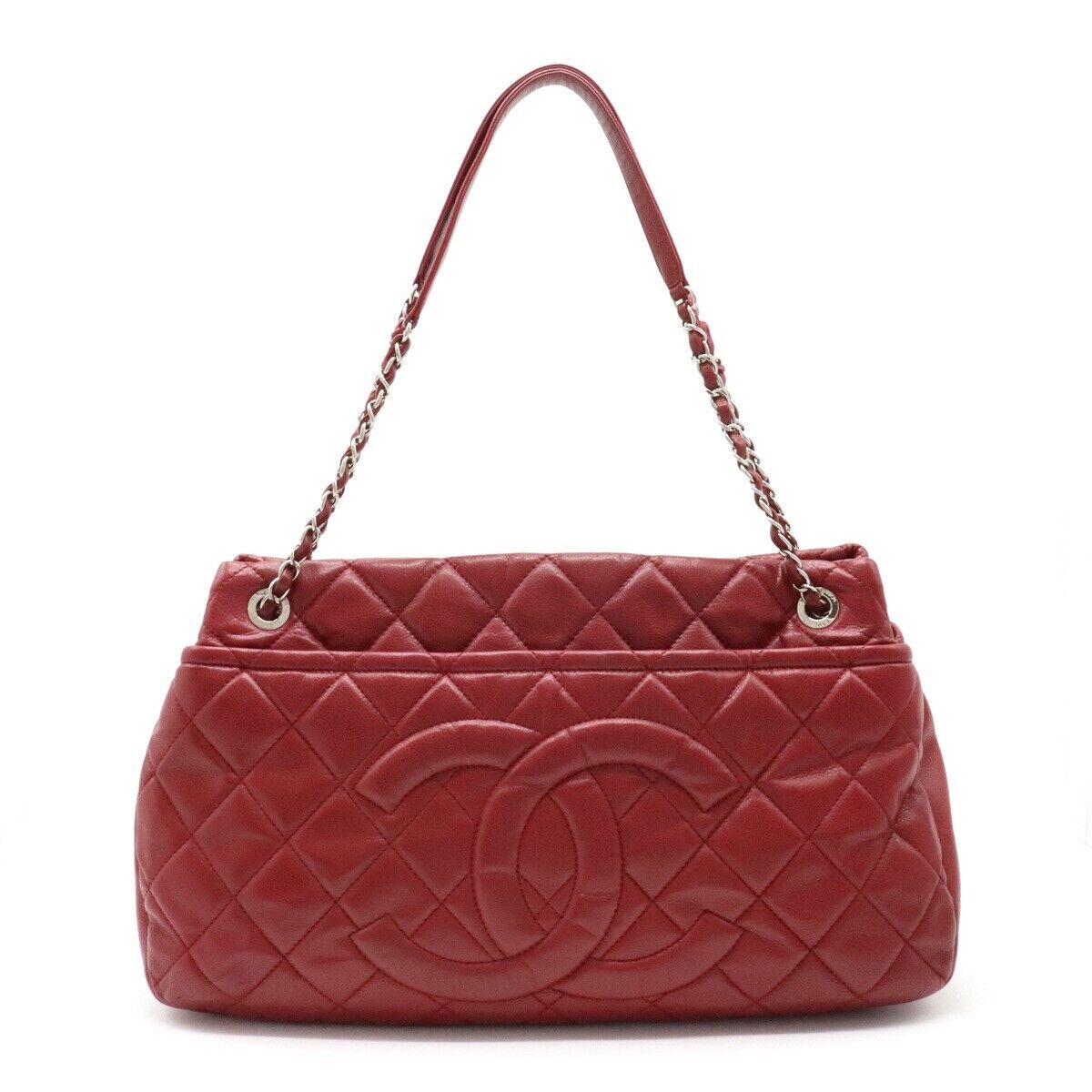 CHANEL Matelasse Caviar Skin Chain Tote Bag Shoulder Bag Ladies Red