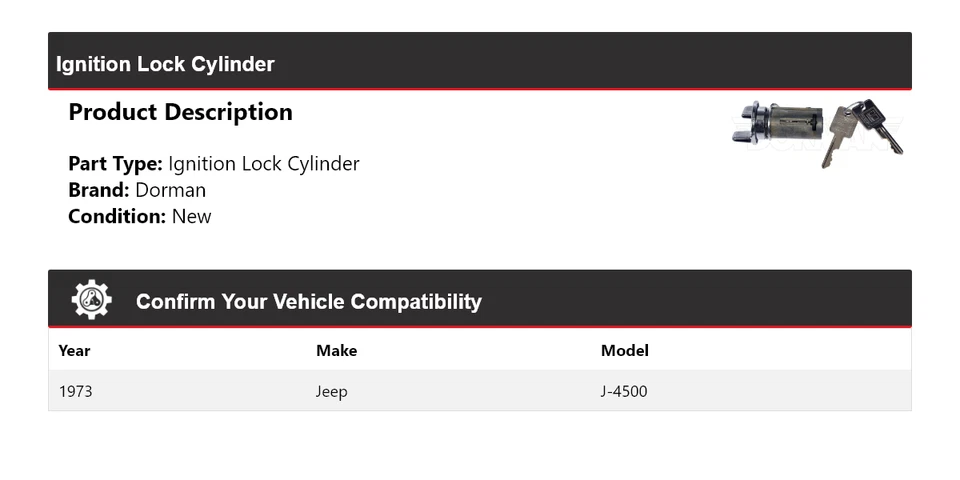 Cilindro de bloqueo de encendido para Jeep J-4500 Dorman 1973 Foto 2 de 4