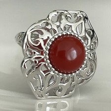 Carnelian Filigree .925 Sterling Silver Ring Size 9