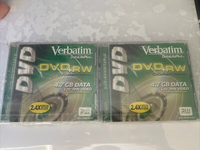 2 Verbatim DataLifePlus DVD+RW DVD+Rewritable 2.4x 4.7GB 120 Min NEW SEALED