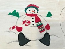Christmas Roly Poly Snowman Stuffed Doll Sitter Decor Cranston Fabric Panel Vtg