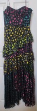 ALICE + OLIVIA Luella Asymmetrical Ruffle Maxi Dress Colorful Pattern Size 10