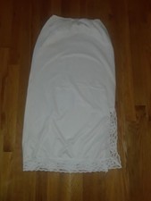 Vintage Ivory Lace Trim Maxi Length Nylon Half Slip Size M 35" Long