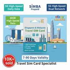 Singapore & Malaysia Travel SIM Card | 20GB 5G/4G Data | 30 Days | Prepaid