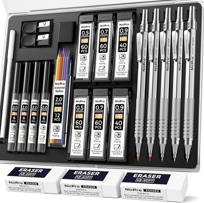 Nicpro Druckbleistift Set 5 Stück Metall Bleistifte 0,5 0