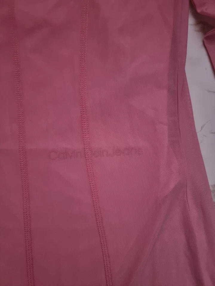Calvin Klein Jeans seaming mesh dress in pink size UK8 - Image 2 of 4
