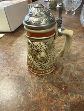 Ceramic Beer Stein Leopard Design with Pewter...