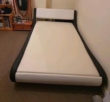 Small Double Bed with Backrest White/Black