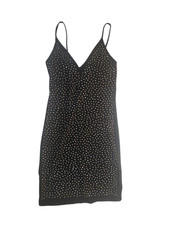 Daisy Mini Dress Black Size M Rhinestones Embellished Spaghetti Strap Stretch