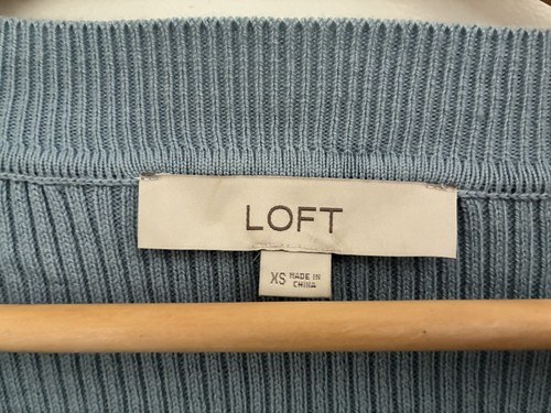 Loft Damenpullover einfarbig blau Acrylmischung Rippstrick U-Ausschnitt Langarm XS - Bild 2 von 4