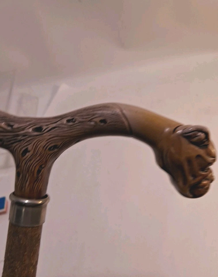 ¿Baquelita de colección? Bastón Cabeza de Bulldog Bastón Brillante Shellac Nicks Look Foto 2 de 4