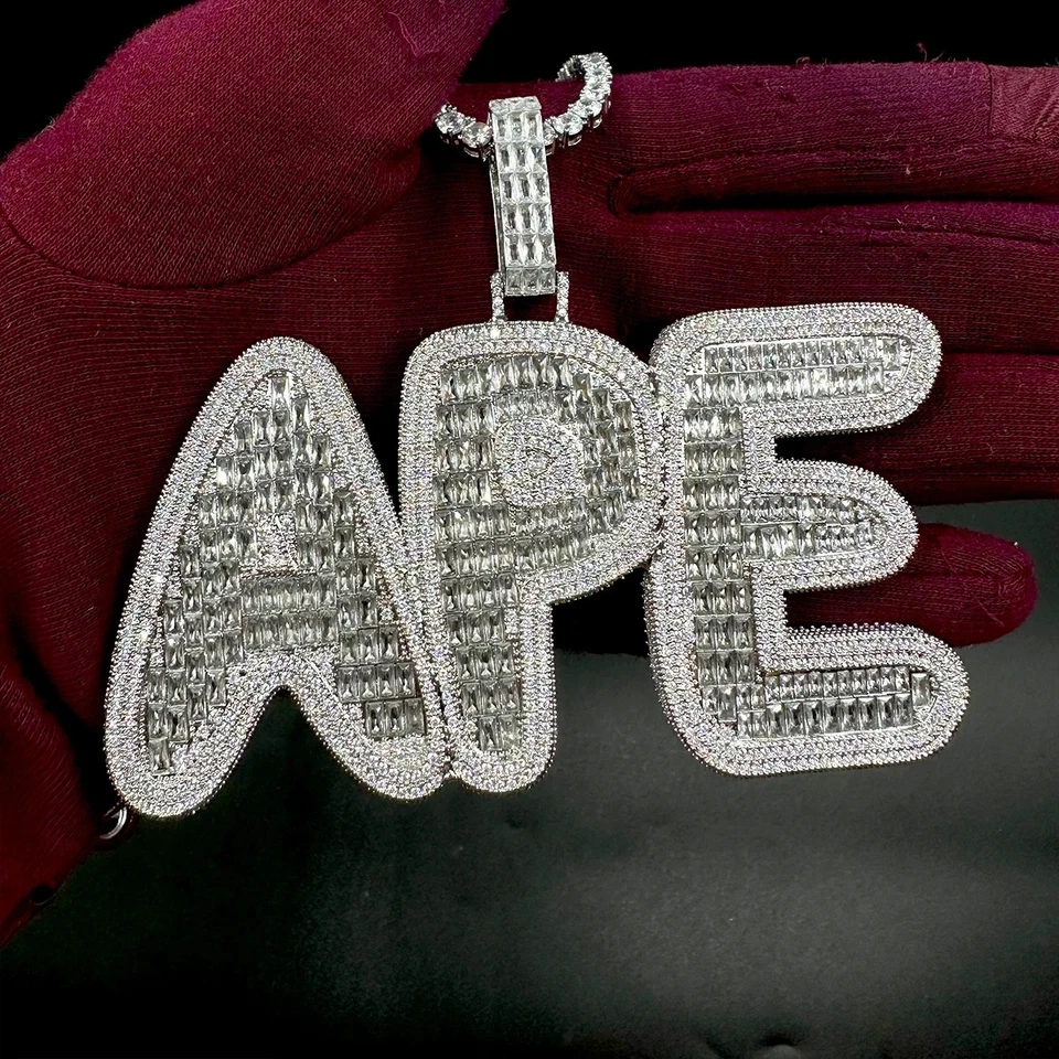 Cadena Colgante 5AAA+ CIRCONITA CÚBICA Ice Out Hop Hip Bling Nombre Personalizado Chapada en Oro 14k Foto 3 de 4