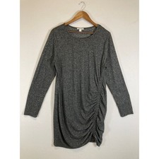 Casual Chic Nine West Womens XL Gray Marled Long Sleeve Side Ruched Knit Dress