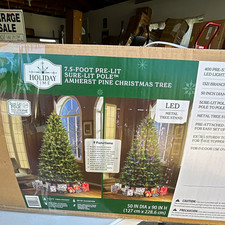 Holiday Time 7.5ft Pre-Lit Amherst Pine Green Christmas Tree LED w/ Stand