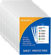 Seashell 100 Economy Non-Glare Sheet Protectors, Plastic Page Protectors for 3 R