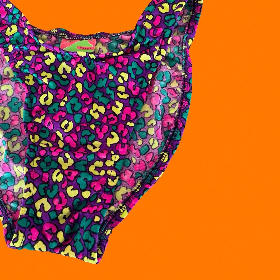 Bikini vintage años 90 neón estampado guepardo sin tirantes corte alto pierna alta talla 7/8 XS/S Foto 3 de 4