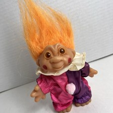 Vintage DAM TROLL Doll 1986 CLOWN Orange Hair Brown Eyes Purple Pink Outfit