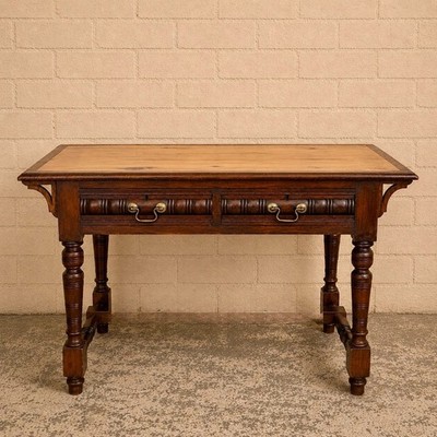 Vintage Konsolentisch Kiefer & Mahagoni mit Schubladen mit Messinggriff