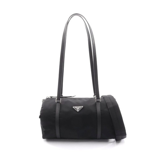 Prada Nylon Saffiano Leather Duffel Bag Women Black One Size